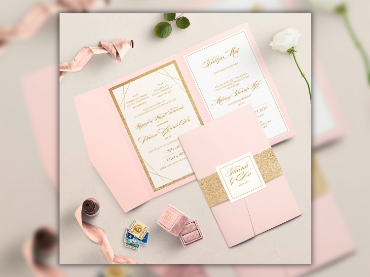 Mẫu thiệp cưới màu hồng pastel