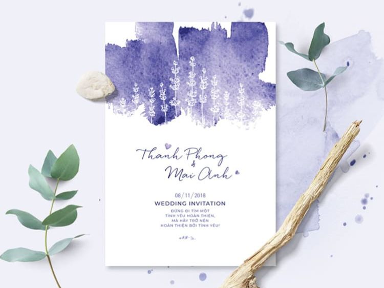 Mẫu thiệp tím họa tiết hoa lan