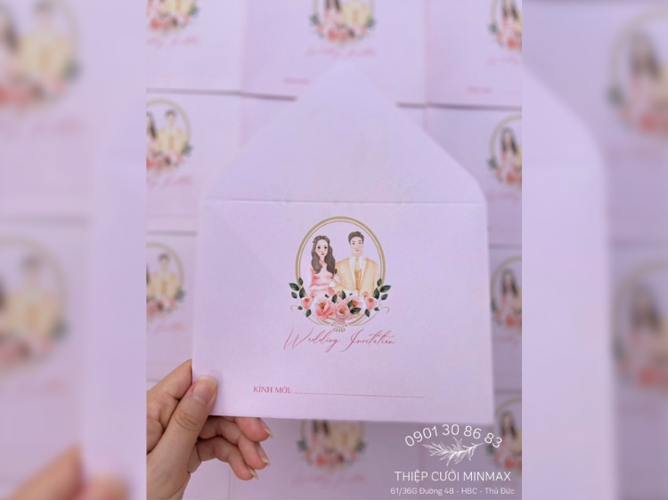 Mẫu thiệp màu hồng pastel phong cách đơn giản