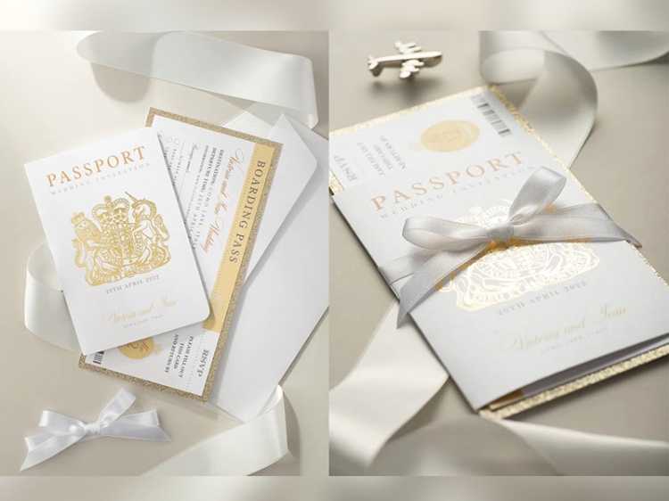 Mẫu thiệp cưới dạng passport in ép kim sang trọng