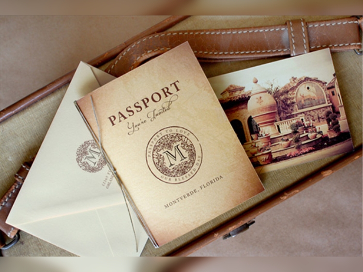 Mẫu thiệp cưới passport theo phong cách vintage, cổ điển