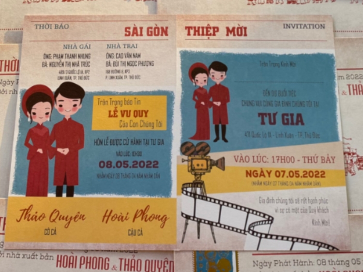 Mẫu thiệp cưới kraft đầy màu sắc