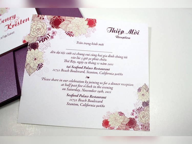 Cách thiết kế thiệp cưới song ngữ tiếng Anh và Việt song song ấn tượng
